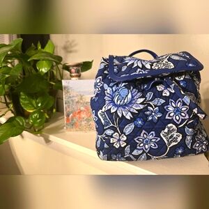 Vera Bradley Blue Quilted Backpack with Floral Pattern